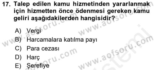 Damga Vergisi Ve Harçlar Bilgisi Dersi 2018 - 2019 Yılı (Vize) Ara Sınav Soruları 17. Soru