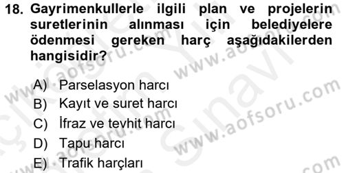 Damga Vergisi Ve Harçlar Bilgisi Dersi Ara Sınavı Deneme Sınav Soruları 18. Soru