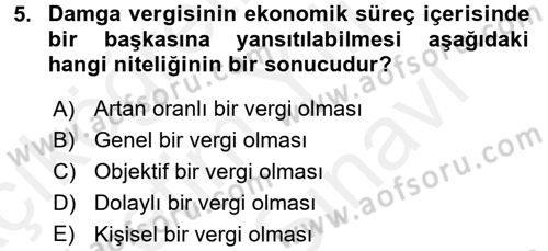 Damga Vergisi Ve Harçlar Bilgisi Dersi 2018 - 2019 Yılı (Vize) Ara Sınav Soruları 5. Soru
