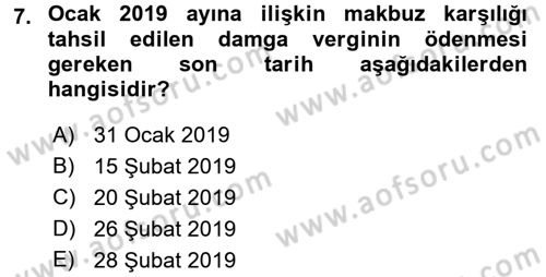 Damga Vergisi Ve Harçlar Bilgisi Dersi 2018 - 2019 Yılı (Vize) Ara Sınav Soruları 7. Soru