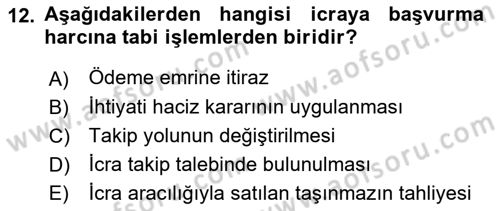Damga Vergisi Ve Harçlar Bilgisi Dersi 2018 - 2019 Yılı Yaz Okulu Sınav Soruları 12. Soru
