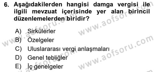 Damga Vergisi Ve Harçlar Bilgisi Dersi 2018 - 2019 Yılı Yaz Okulu Sınav Soruları 6. Soru