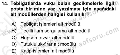 Ulusal Yargı Ağı Projesi 1 Dersi 2015 - 2016 Yılı Tek Ders Sınav Soruları 14. Soru