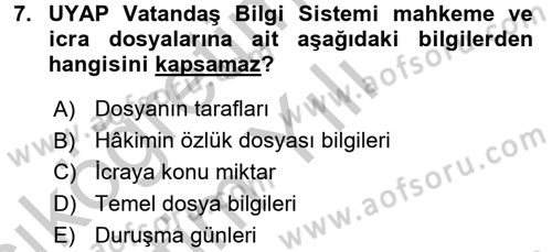 Ulusal Yargı Ağı Projesi 1 Dersi 2016 - 2017 Yılı 3 Ders Sınav Soruları 7. Soru