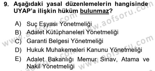 Ulusal Yargı Ağı Projesi 1 Dersi 2016 - 2017 Yılı 3 Ders Sınav Soruları 9. Soru