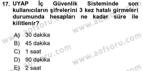 Ulusal Yargı Ağı Projesi 1 Dersi 2016 - 2017 Yılı (Vize) Ara Sınav Soruları 17. Soru