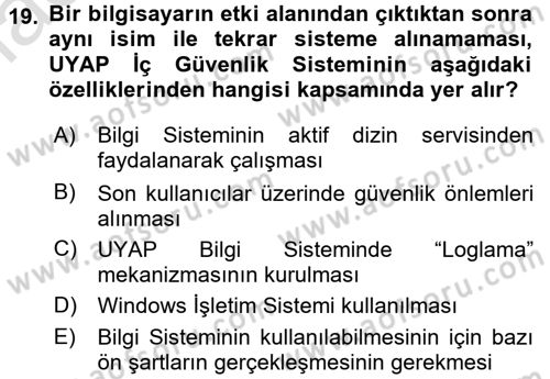 Ulusal Yargı Ağı Projesi 1 Dersi 2016 - 2017 Yılı (Vize) Ara Sınav Soruları 19. Soru