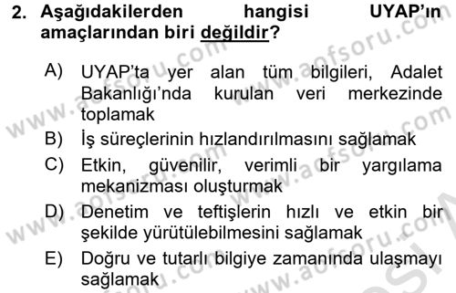 Ulusal Yargı Ağı Projesi 1 Dersi 2016 - 2017 Yılı (Vize) Ara Sınav Soruları 2. Soru
