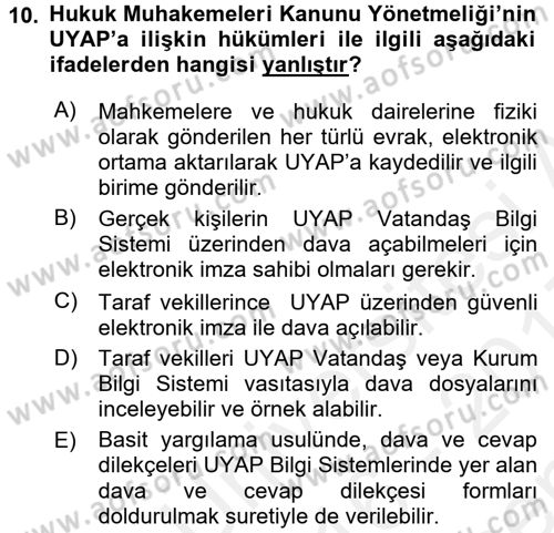 Ulusal Yargı Ağı Projesi 1 Dersi 2016 - 2017 Yılı (Final) Dönem Sonu Sınav Soruları 10. Soru