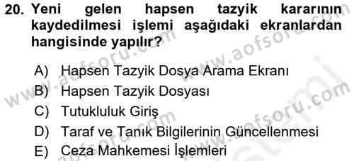 Ulusal Yargı Ağı Projesi 1 Dersi 2016 - 2017 Yılı (Final) Dönem Sonu Sınav Soruları 20. Soru