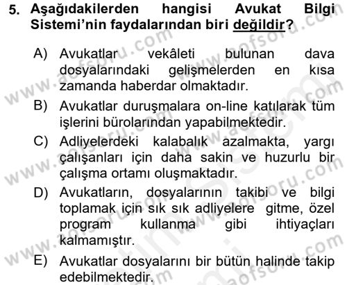 Ulusal Yargı Ağı Projesi 1 Dersi 2016 - 2017 Yılı (Final) Dönem Sonu Sınav Soruları 5. Soru