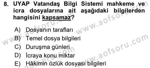 Ulusal Yargı Ağı Projesi 1 Dersi 2016 - 2017 Yılı (Final) Dönem Sonu Sınav Soruları 8. Soru