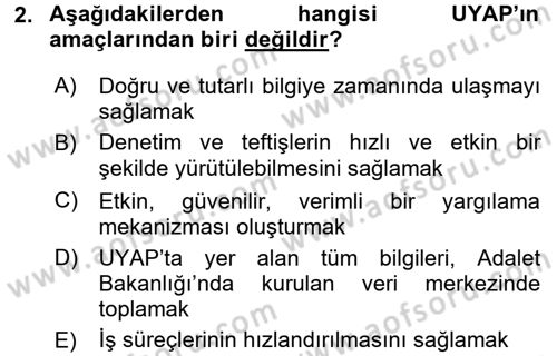 Ulusal Yargı Ağı Projesi 1 Dersi 2017 - 2018 Yılı 3 Ders Sınav Soruları 2. Soru
