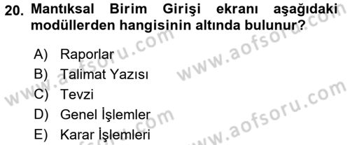 Ulusal Yargı Ağı Projesi 1 Dersi 2017 - 2018 Yılı 3 Ders Sınav Soruları 20. Soru