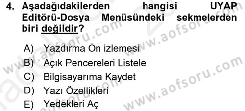 Ulusal Yargı Ağı Projesi 1 Dersi 2017 - 2018 Yılı 3 Ders Sınav Soruları 4. Soru