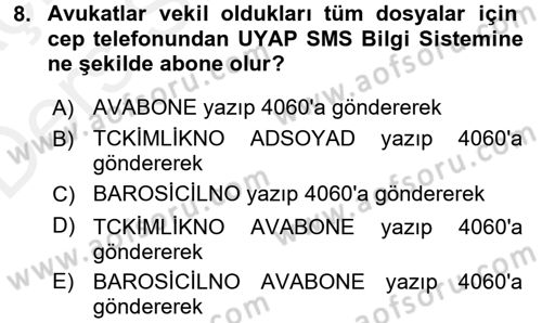 Ulusal Yargı Ağı Projesi 1 Dersi 2017 - 2018 Yılı 3 Ders Sınav Soruları 8. Soru