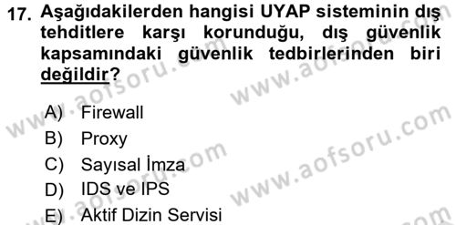 Ulusal Yargı Ağı Projesi 1 Dersi 2017 - 2018 Yılı (Vize) Ara Sınav Soruları 17. Soru