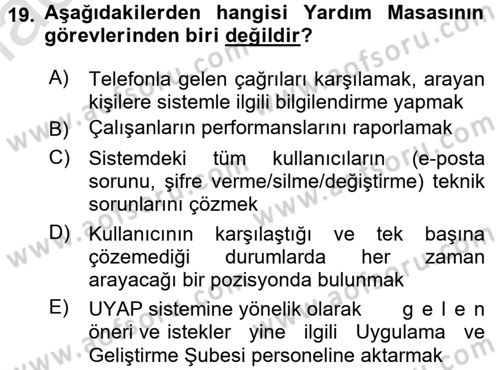 Ulusal Yargı Ağı Projesi 1 Dersi 2017 - 2018 Yılı (Vize) Ara Sınav Soruları 19. Soru