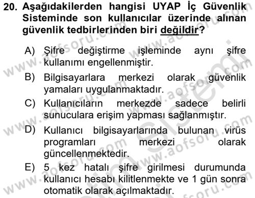 Ulusal Yargı Ağı Projesi 1 Dersi 2017 - 2018 Yılı (Vize) Ara Sınav Soruları 20. Soru