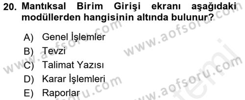 Ulusal Yargı Ağı Projesi 1 Dersi 2017 - 2018 Yılı (Final) Dönem Sonu Sınav Soruları 20. Soru