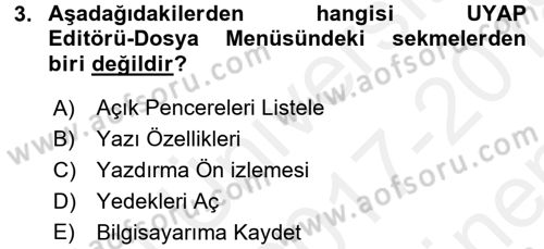 Ulusal Yargı Ağı Projesi 1 Dersi 2017 - 2018 Yılı (Final) Dönem Sonu Sınav Soruları 3. Soru
