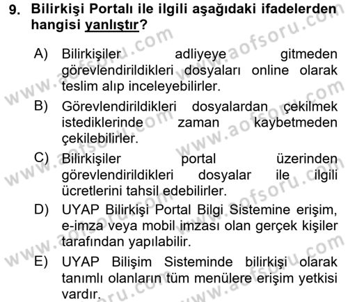 Ulusal Yargı Ağı Projesi 1 Dersi 2017 - 2018 Yılı (Final) Dönem Sonu Sınav Soruları 9. Soru