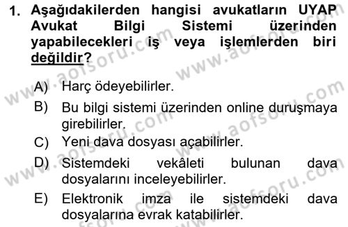Ulusal Yargı Ağı Projesi 1 Dersi 2018 - 2019 Yılı 3 Ders Sınav Soruları 1. Soru