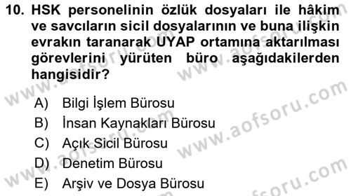 Ulusal Yargı Ağı Projesi 1 Dersi 2018 - 2019 Yılı 3 Ders Sınav Soruları 10. Soru