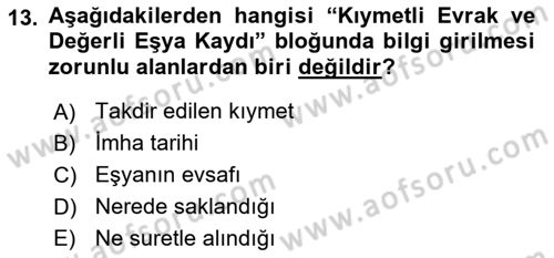 Ulusal Yargı Ağı Projesi 1 Dersi 2018 - 2019 Yılı 3 Ders Sınav Soruları 13. Soru