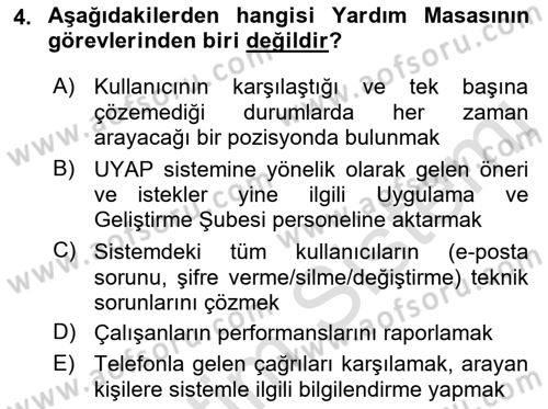 Ulusal Yargı Ağı Projesi 1 Dersi 2018 - 2019 Yılı 3 Ders Sınav Soruları 4. Soru