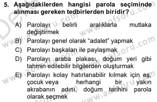 Ulusal Yargı Ağı Projesi 1 Dersi 2018 - 2019 Yılı 3 Ders Sınav Soruları 5. Soru