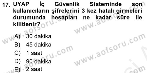 Ulusal Yargı Ağı Projesi 1 Dersi 2018 - 2019 Yılı (Vize) Ara Sınav Soruları 17. Soru