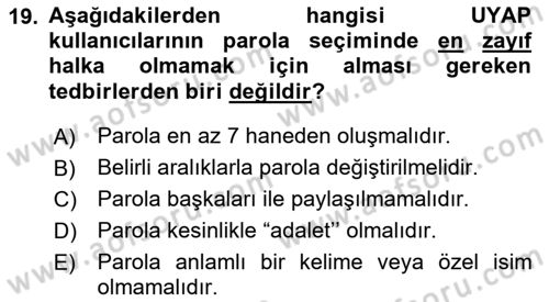 Ulusal Yargı Ağı Projesi 1 Dersi 2018 - 2019 Yılı (Vize) Ara Sınav Soruları 19. Soru