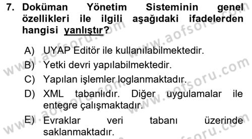 Ulusal Yargı Ağı Projesi 1 Dersi 2018 - 2019 Yılı (Vize) Ara Sınav Soruları 7. Soru