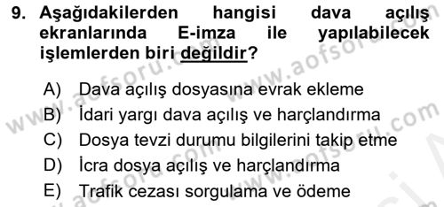 Ulusal Yargı Ağı Projesi 1 Dersi 2018 - 2019 Yılı (Vize) Ara Sınav Soruları 9. Soru