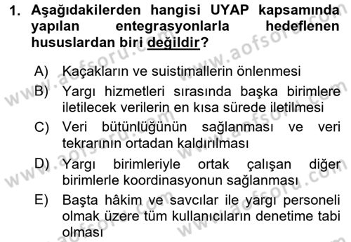 Ulusal Yargı Ağı Projesi 1 Dersi 2018 - 2019 Yılı (Final) Dönem Sonu Sınav Soruları 1. Soru