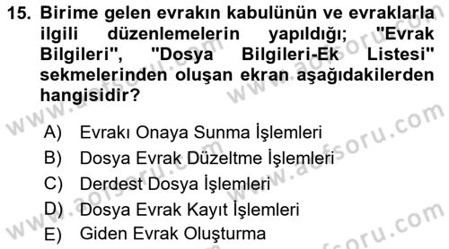Ulusal Yargı Ağı Projesi 1 Dersi 2018 - 2019 Yılı (Final) Dönem Sonu Sınav Soruları 15. Soru