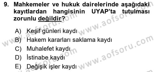 Ulusal Yargı Ağı Projesi 1 Dersi 2018 - 2019 Yılı (Final) Dönem Sonu Sınav Soruları 9. Soru