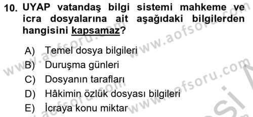 Ulusal Yargı Ağı Projesi 1 Dersi 2018 - 2019 Yılı Yaz Okulu Sınav Soruları 10. Soru
