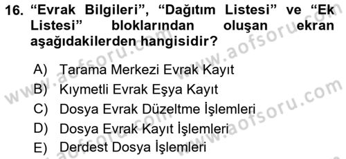 Ulusal Yargı Ağı Projesi 1 Dersi 2018 - 2019 Yılı Yaz Okulu Sınav Soruları 16. Soru