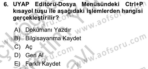 Ulusal Yargı Ağı Projesi 1 Dersi 2018 - 2019 Yılı Yaz Okulu Sınav Soruları 6. Soru