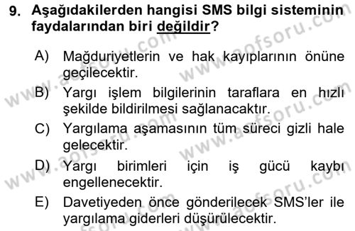 Ulusal Yargı Ağı Projesi 1 Dersi 2018 - 2019 Yılı Yaz Okulu Sınav Soruları 9. Soru