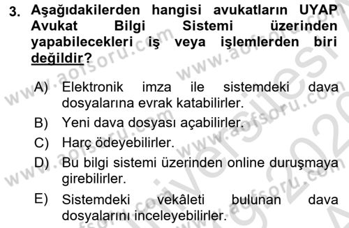 Ulusal Yargı Ağı Projesi 1 Dersi 2019 - 2020 Yılı (Vize) Ara Sınav Soruları 3. Soru