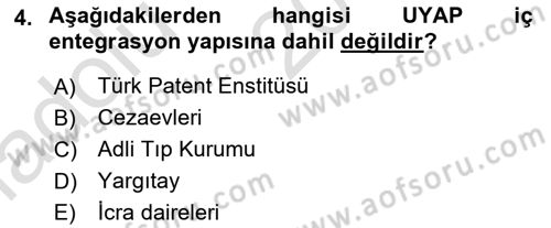 Ulusal Yargı Ağı Projesi 1 Dersi 2019 - 2020 Yılı (Vize) Ara Sınav Soruları 4. Soru