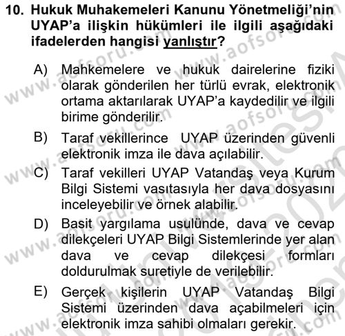 Ulusal Yargı Ağı Projesi 1 Dersi 2019 - 2020 Yılı (Final) Dönem Sonu Sınav Soruları 10. Soru