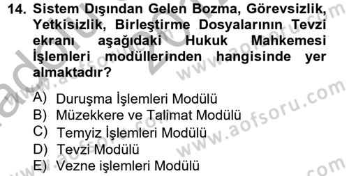 Ulusal Yargı Ağı Projesi 2 Dersi Ara Sınavı Deneme Sınav Soruları 14. Soru