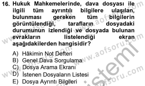 Ulusal Yargı Ağı Projesi 2 Dersi Ara Sınavı Deneme Sınav Soruları 16. Soru