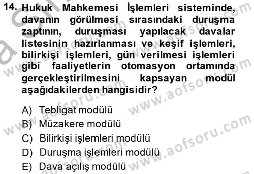 Ulusal Yargı Ağı Projesi 2 Dersi Ara Sınavı Deneme Sınav Soruları 14. Soru