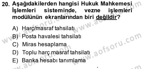 Ulusal Yargı Ağı Projesi 2 Dersi Ara Sınavı Deneme Sınav Soruları 20. Soru
