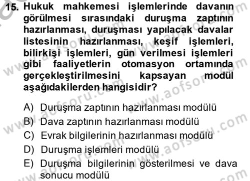 Ulusal Yargı Ağı Projesi 2 Dersi Ara Sınavı Deneme Sınav Soruları 15. Soru